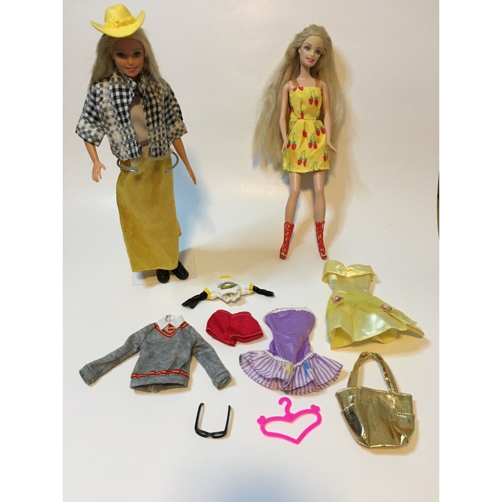 VTG Barbie Collectibles  2 Dolls 1 Doll Stand 15pc clothing accessories Lot J